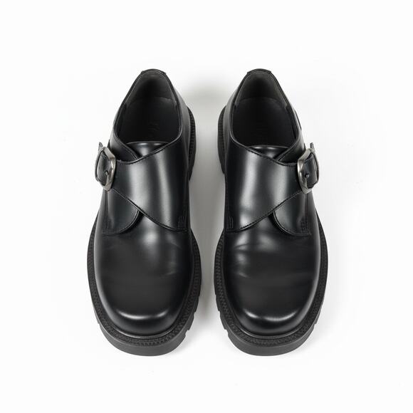 Skechers Black Leather Monk Strap Platform Loafers Chunky Lug Sole US 10 Oxford - Picture 12 of 12